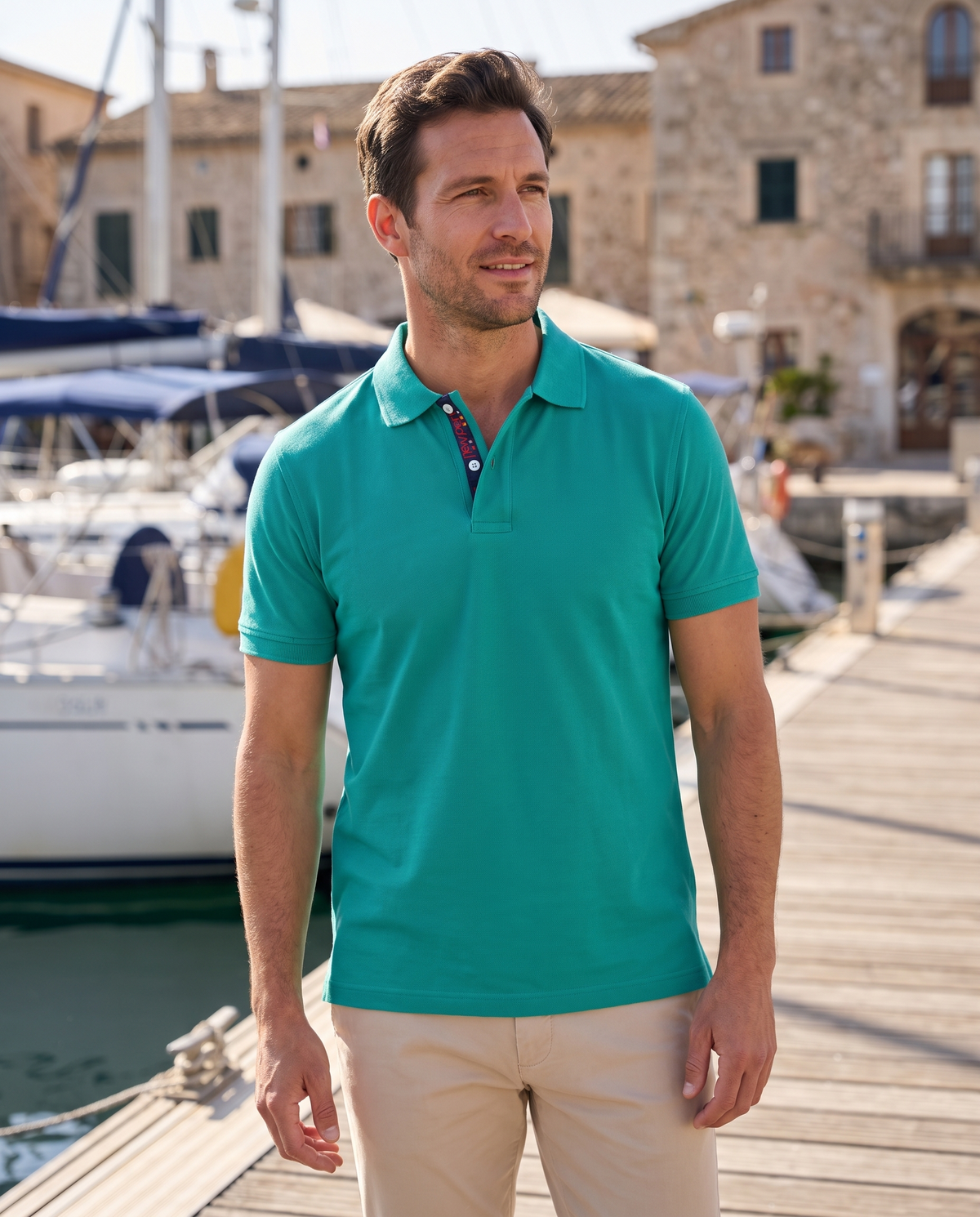 Cinew Piqué Polo, Meadow green, on model