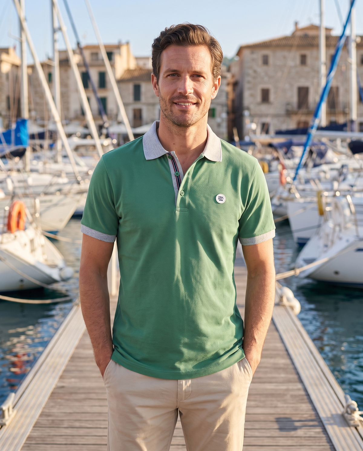 Redor Piqué Polo, Green, on model