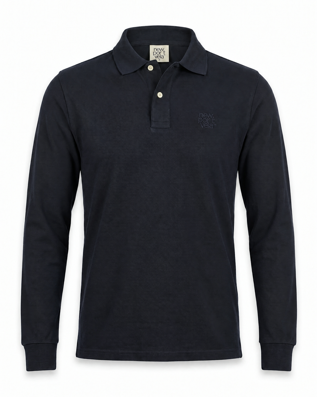 Mlnewport Long-Sleeve Piqué Polo, Navy, front