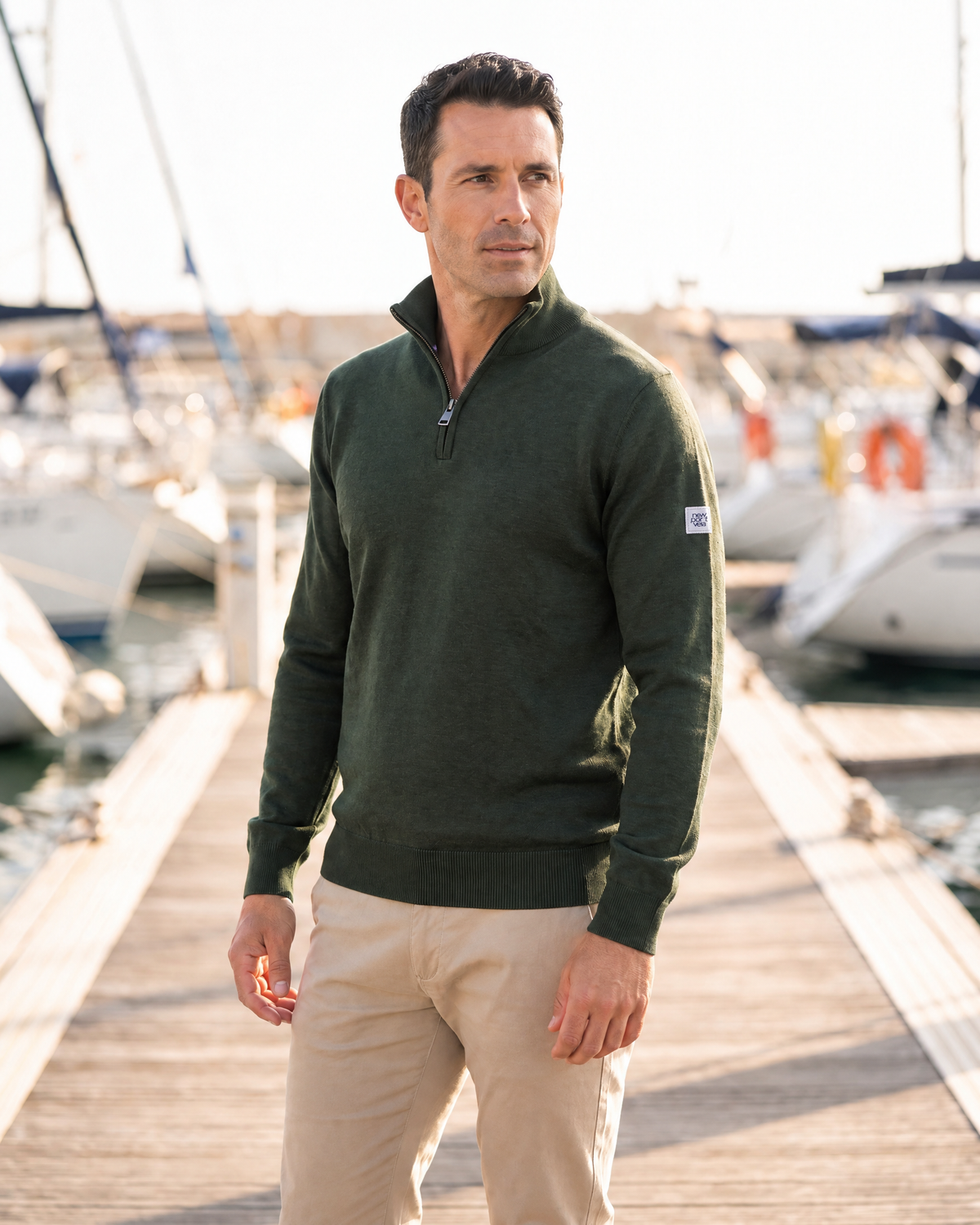 Camray Quarter-Zip Sweater, Bottle green, on model