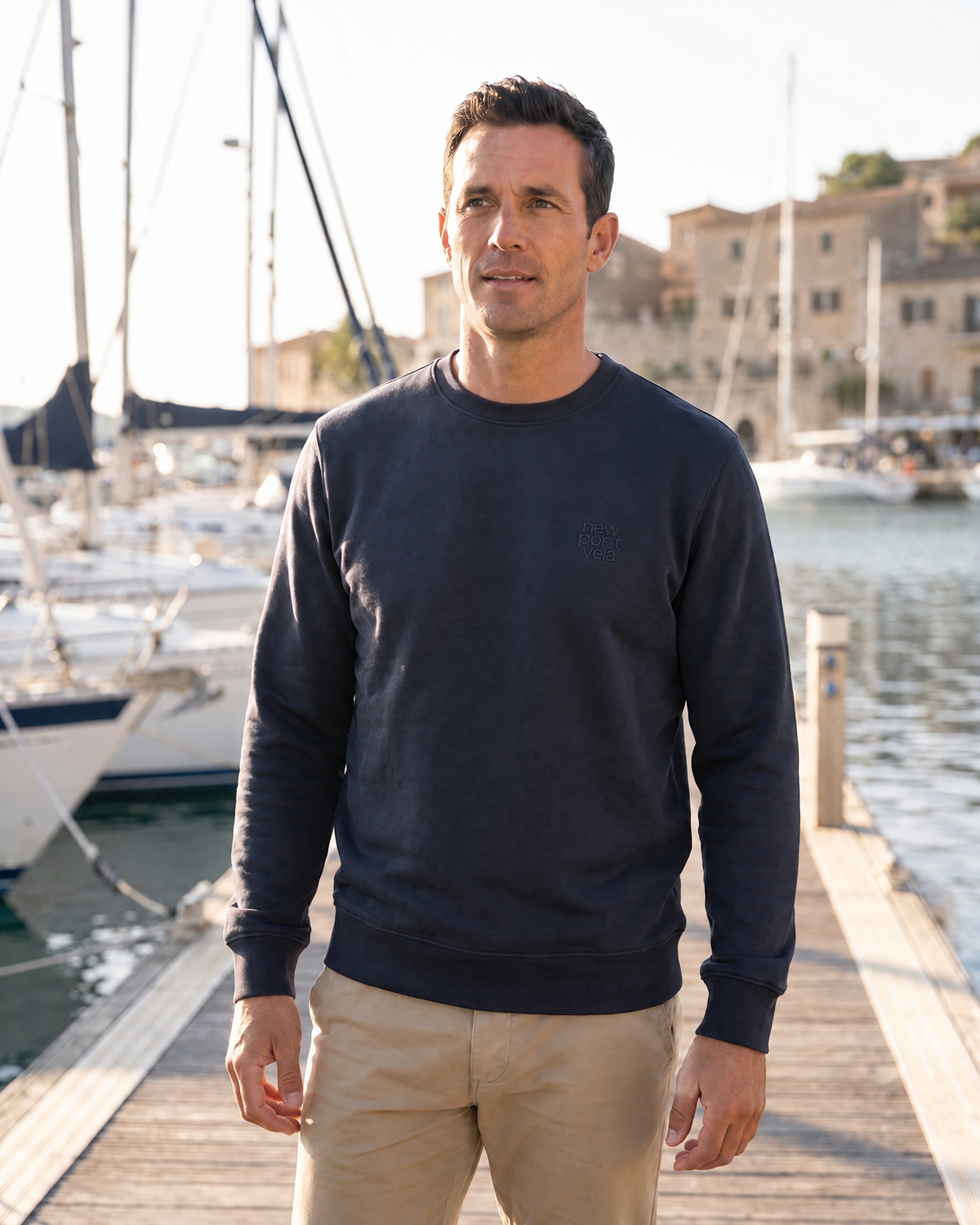 NewPort3D Crewneck Sweatshirt, Navy, on model