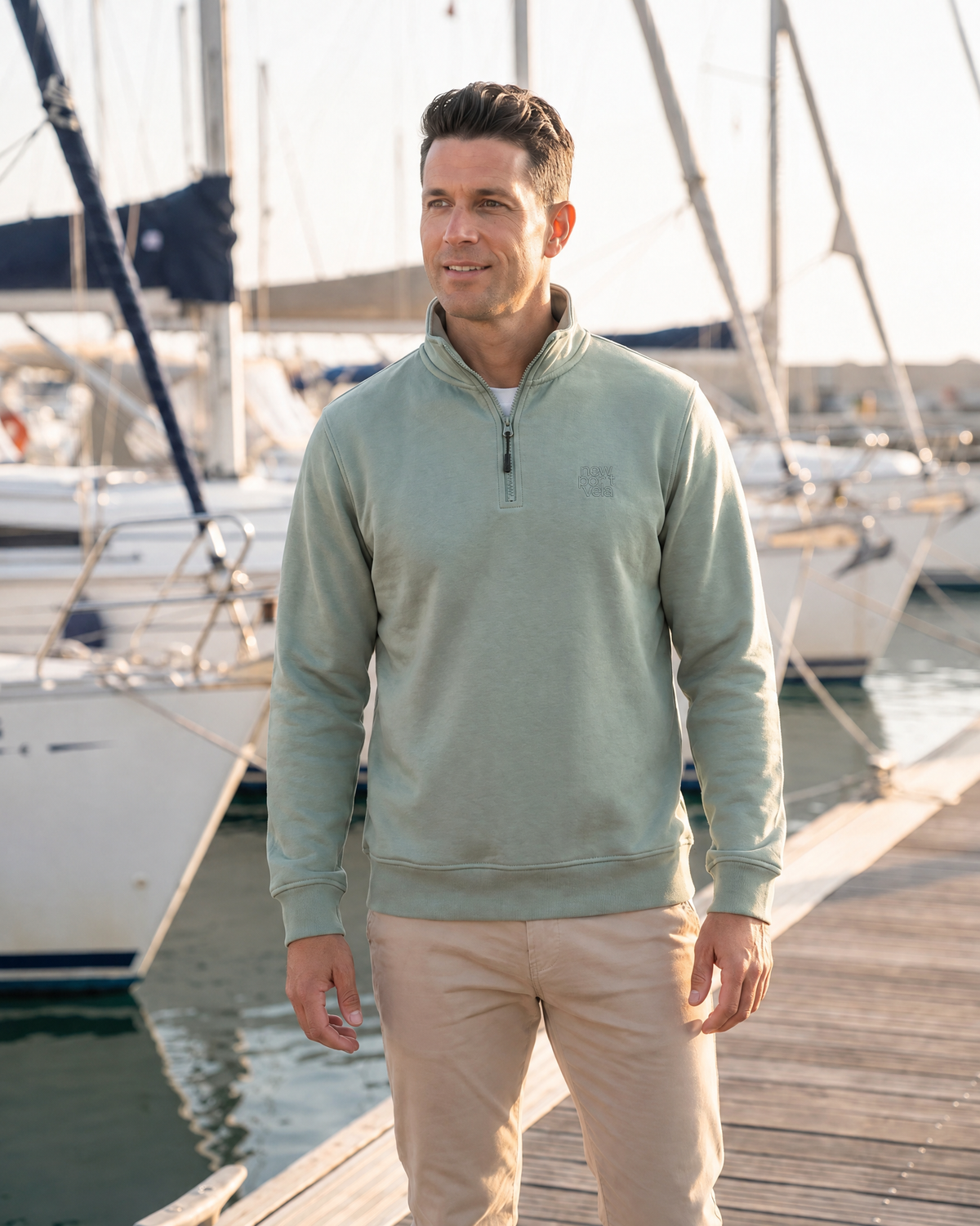 Zipes Half-Zip Sweatshirt, Laurel green, on model