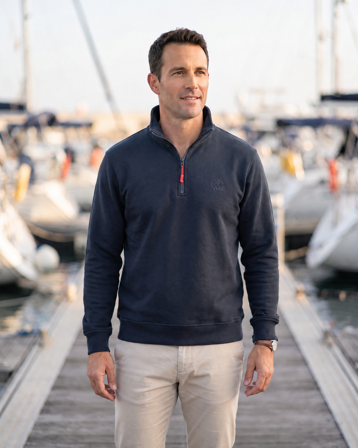 Zipes Half-Zip Sweatshirt, Navy, on model