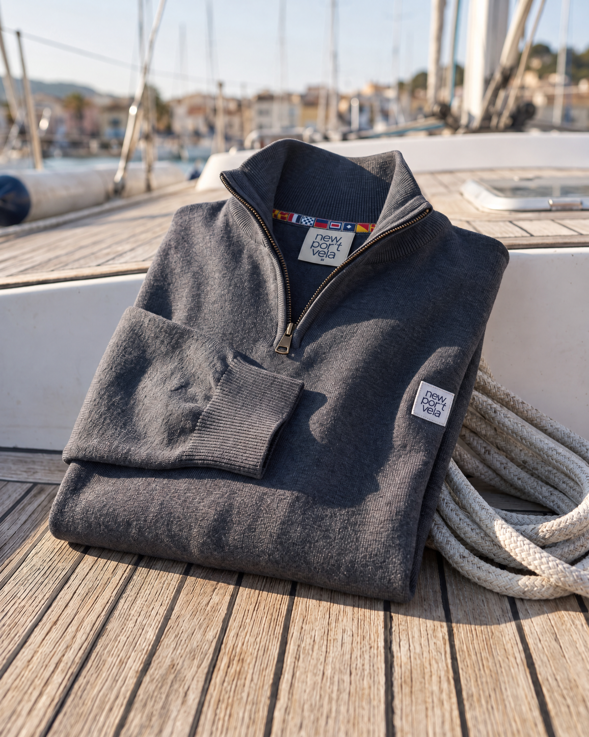 Camray Quarter-Zip Sweater, Navy, outdoors