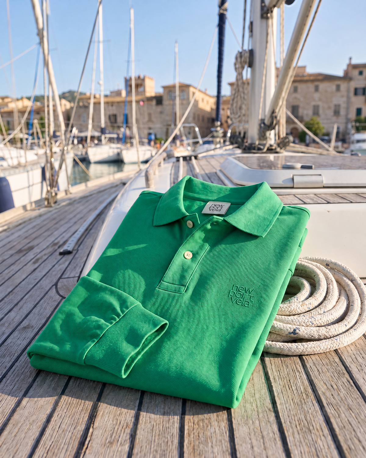 Mlnewport Long-Sleeve Piqué Polo, Meadow green, outdoors