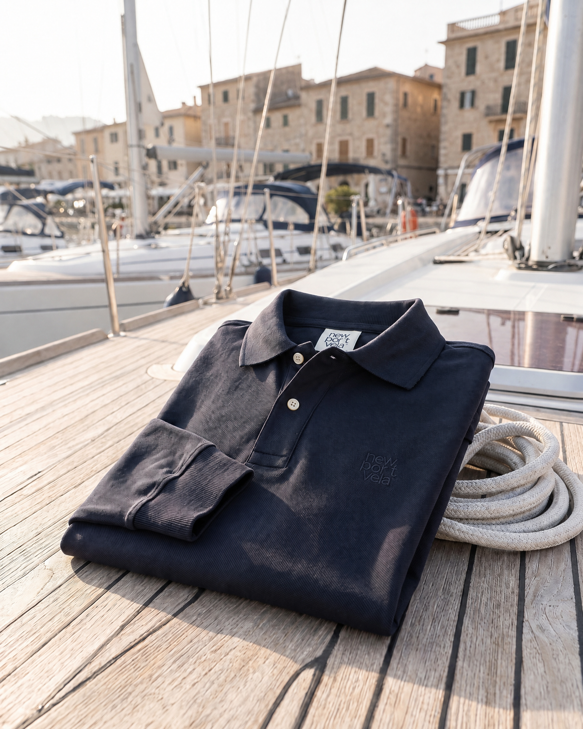 Mlnewport Long-Sleeve Piqué Polo, Navy, outdoors