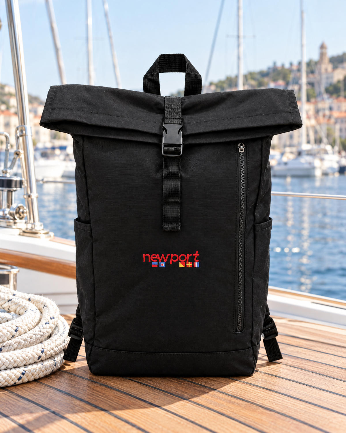 Mironte Roll-Top Backpack, Black, outdoors