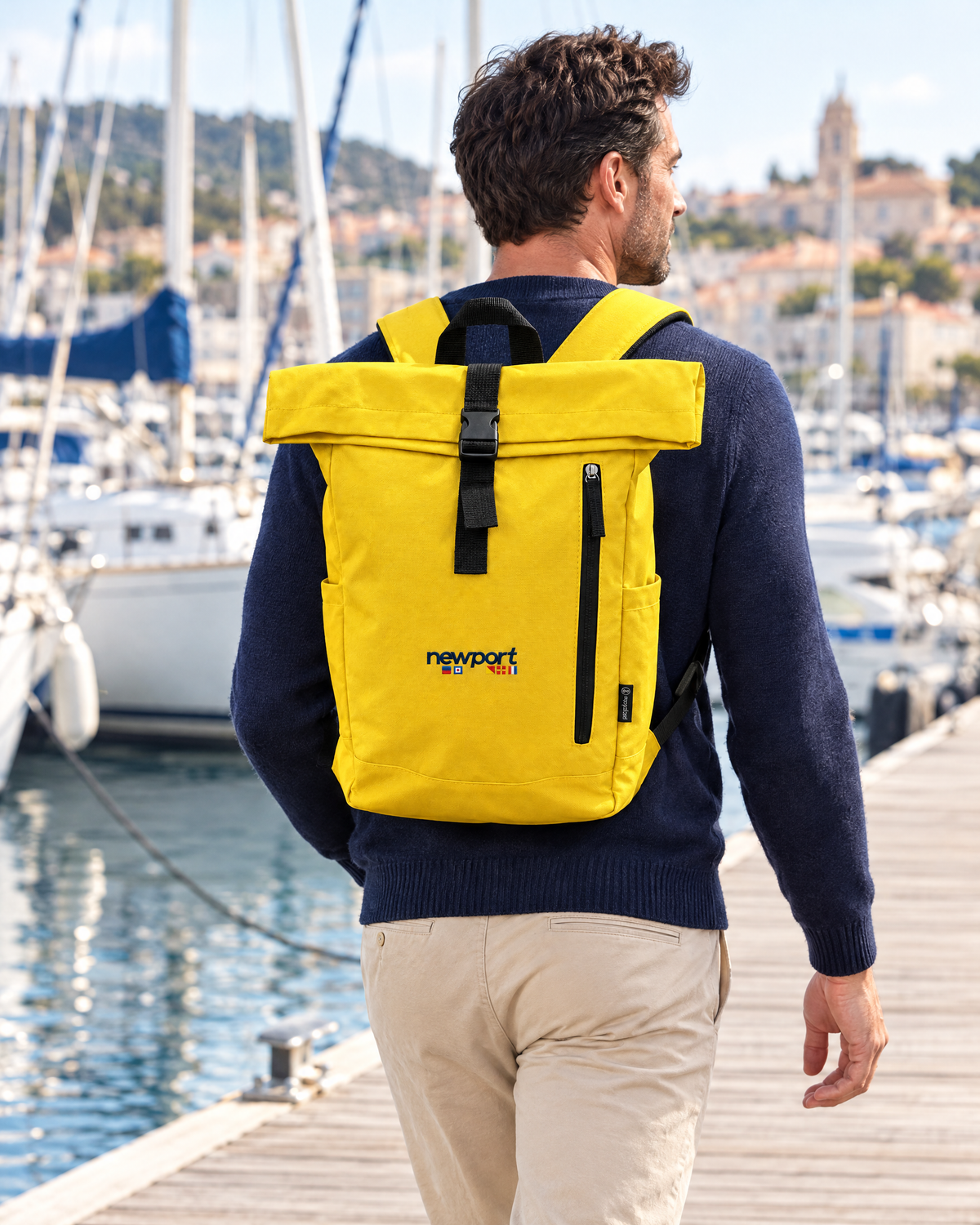 Mironte Roll-Top Backpack, Yellow, on model