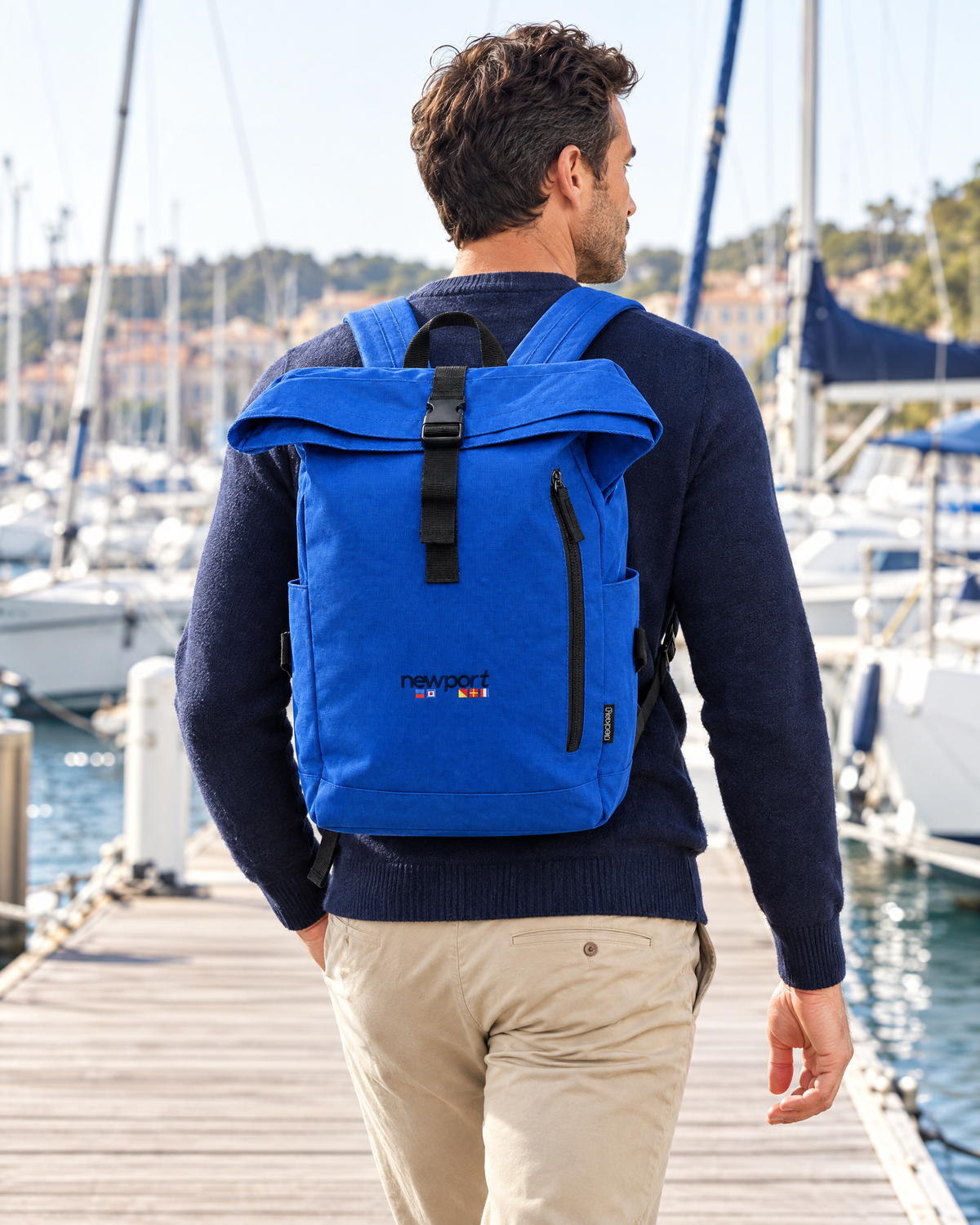 Mironte Roll-Top Backpack, Royal blue, on model