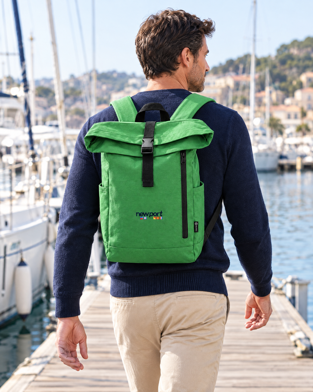 Mironte Roll-Top Backpack, Light green, on model