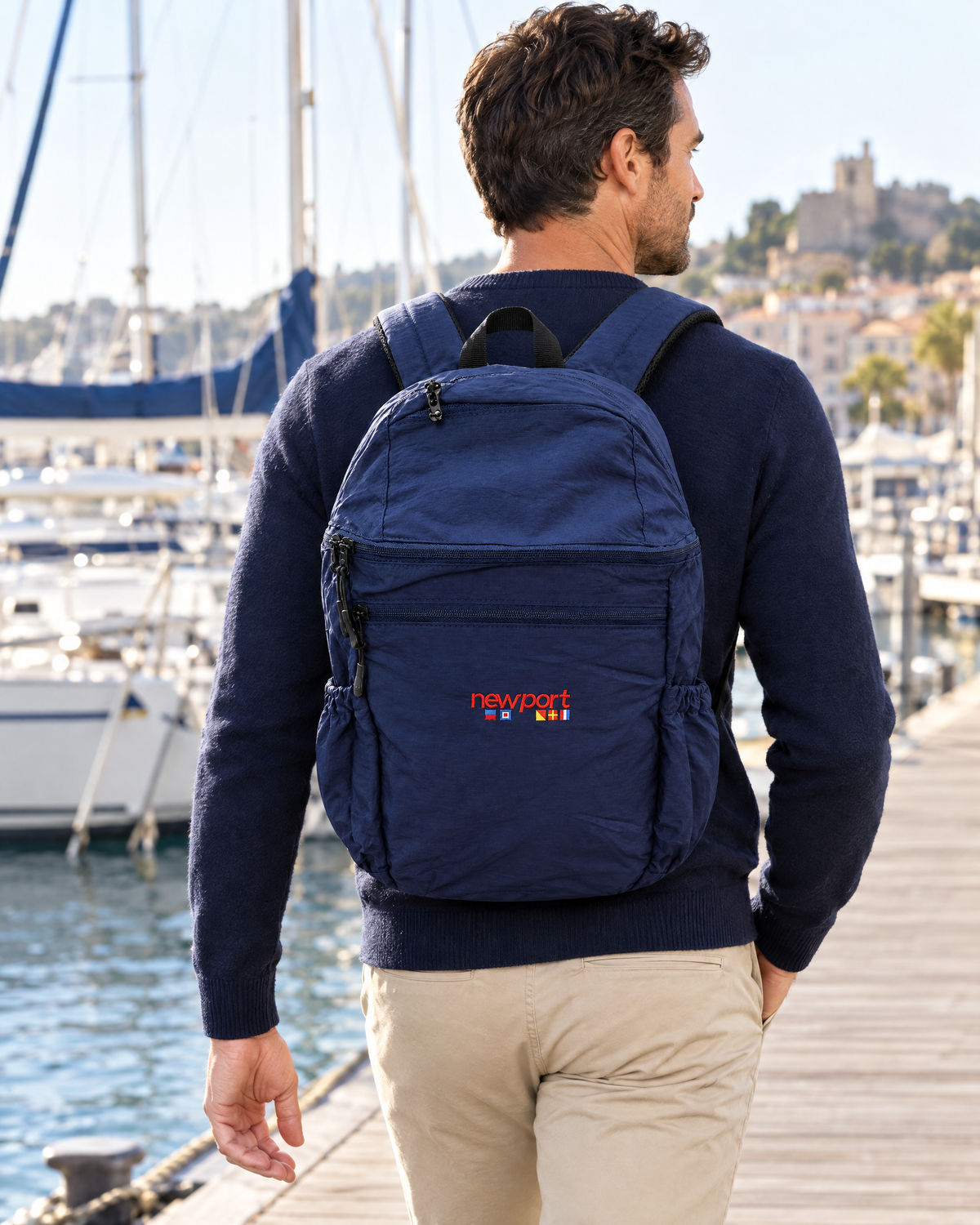 Royer Ripstop Backpack, Navy, on model