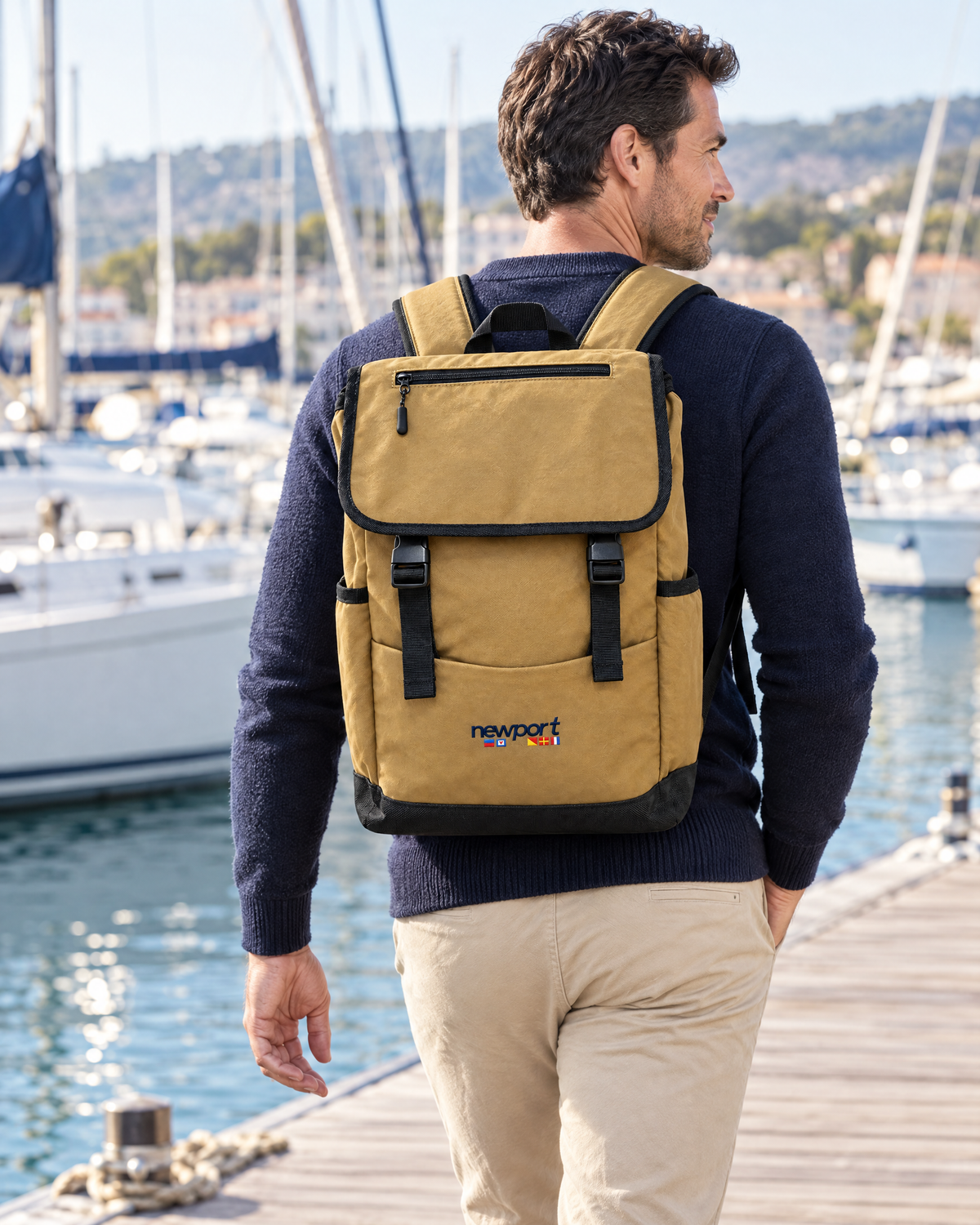 Rois Flap Backpack, Brown, on model