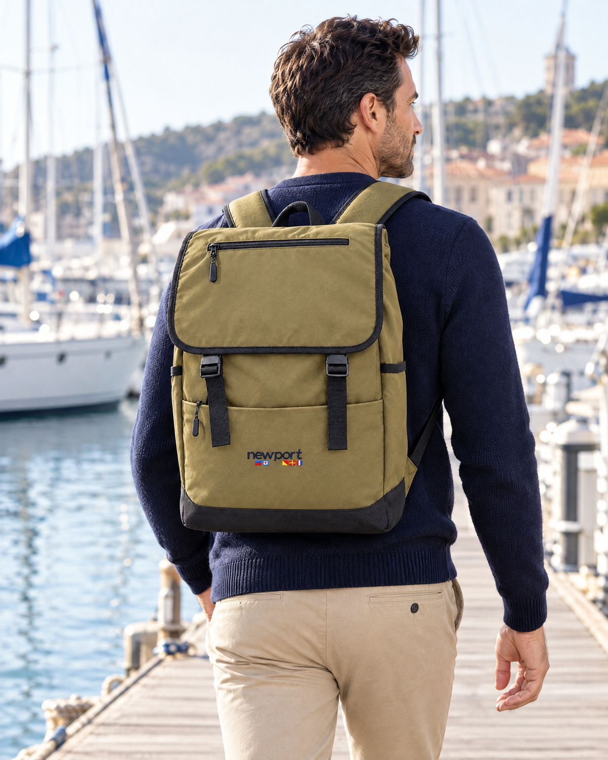 Rois Flap Backpack, Olive green, on model