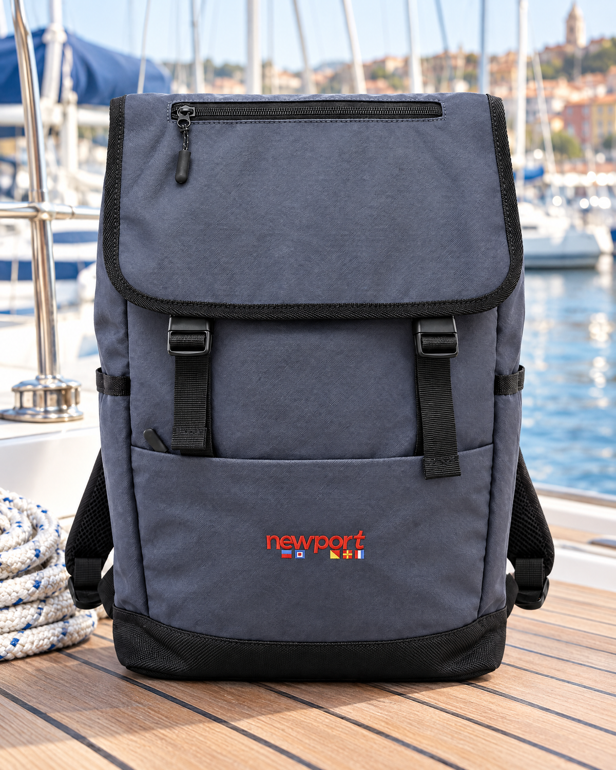 Rois Flap Backpack, Navy, outdoors
