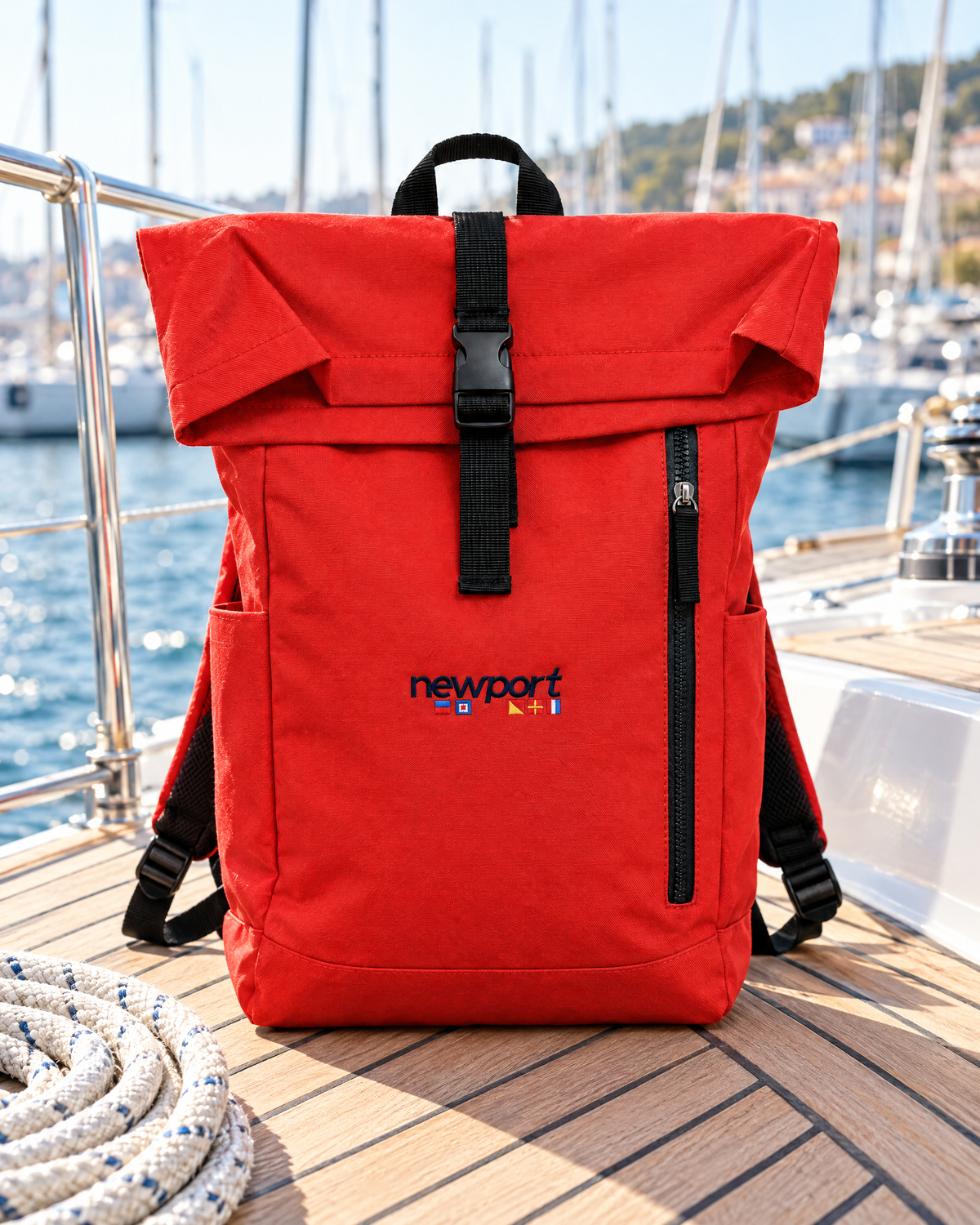 Mironte Roll-Top Backpack, Red, outdoors