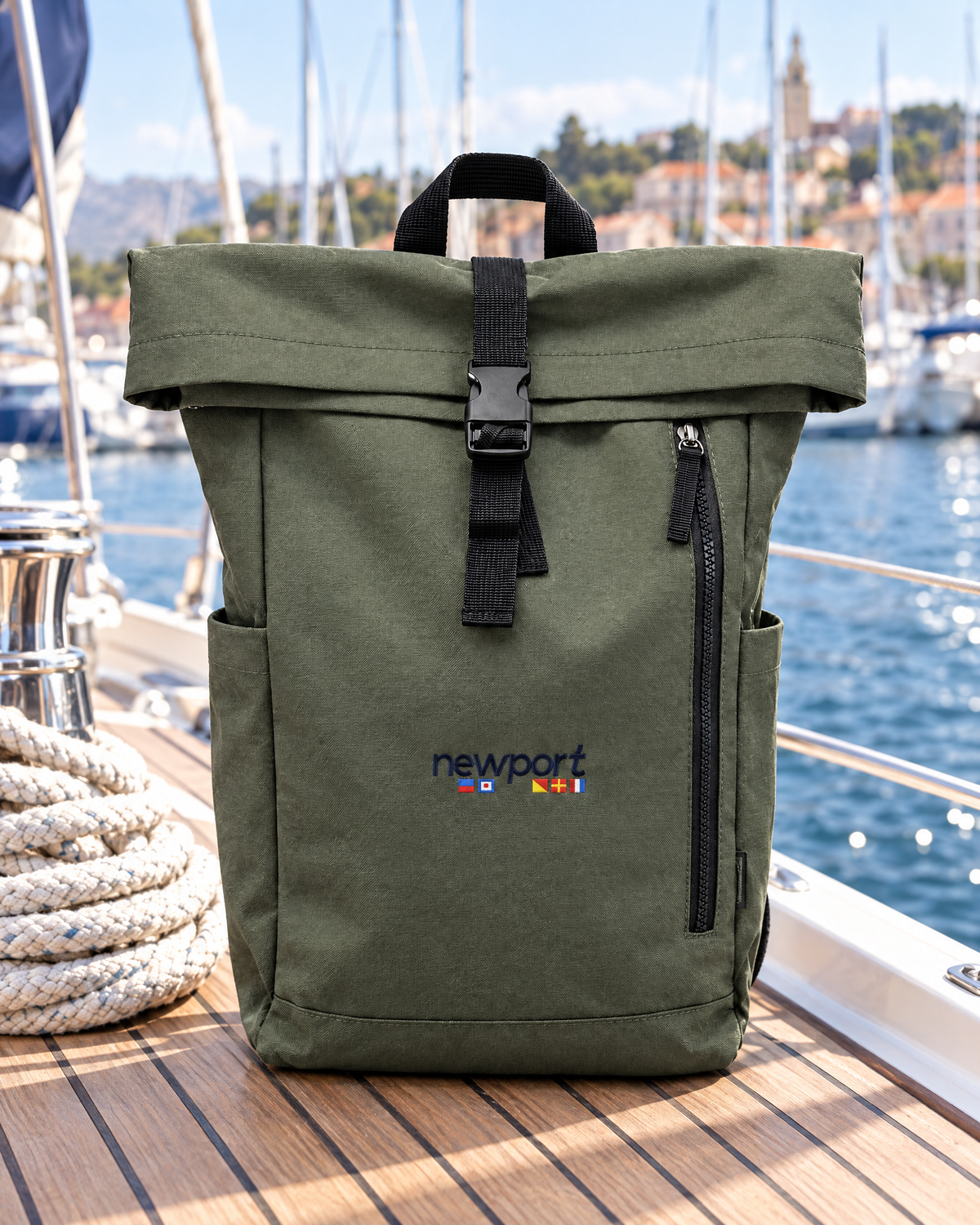 Mironte Roll-Top Backpack, Military green, outdoors